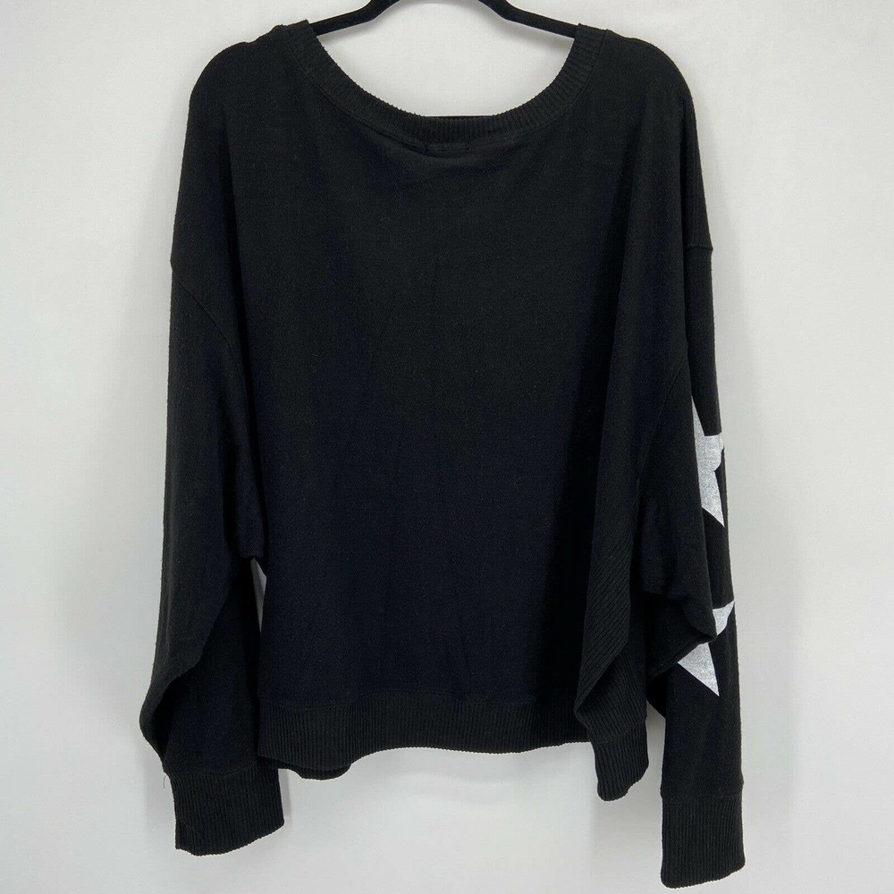 Sweet Romeo Black White Fuzzy Jumbo Star Sweater - Picture 5 of 7